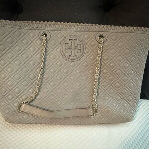 Tory Burch Quilted Gray Shoulder Bag